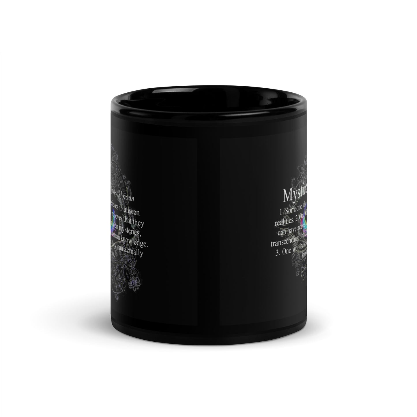 Mystic Definition over colorful eye - Black Glossy Mug