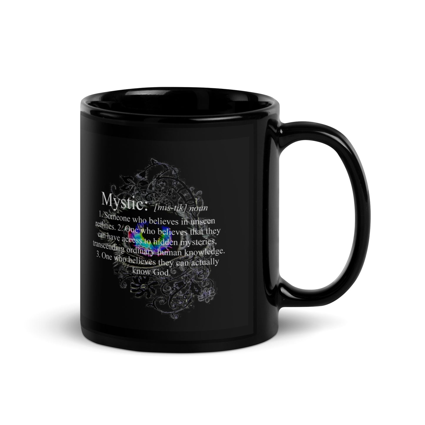 Mystic Definition over colorful eye - Black Glossy Mug