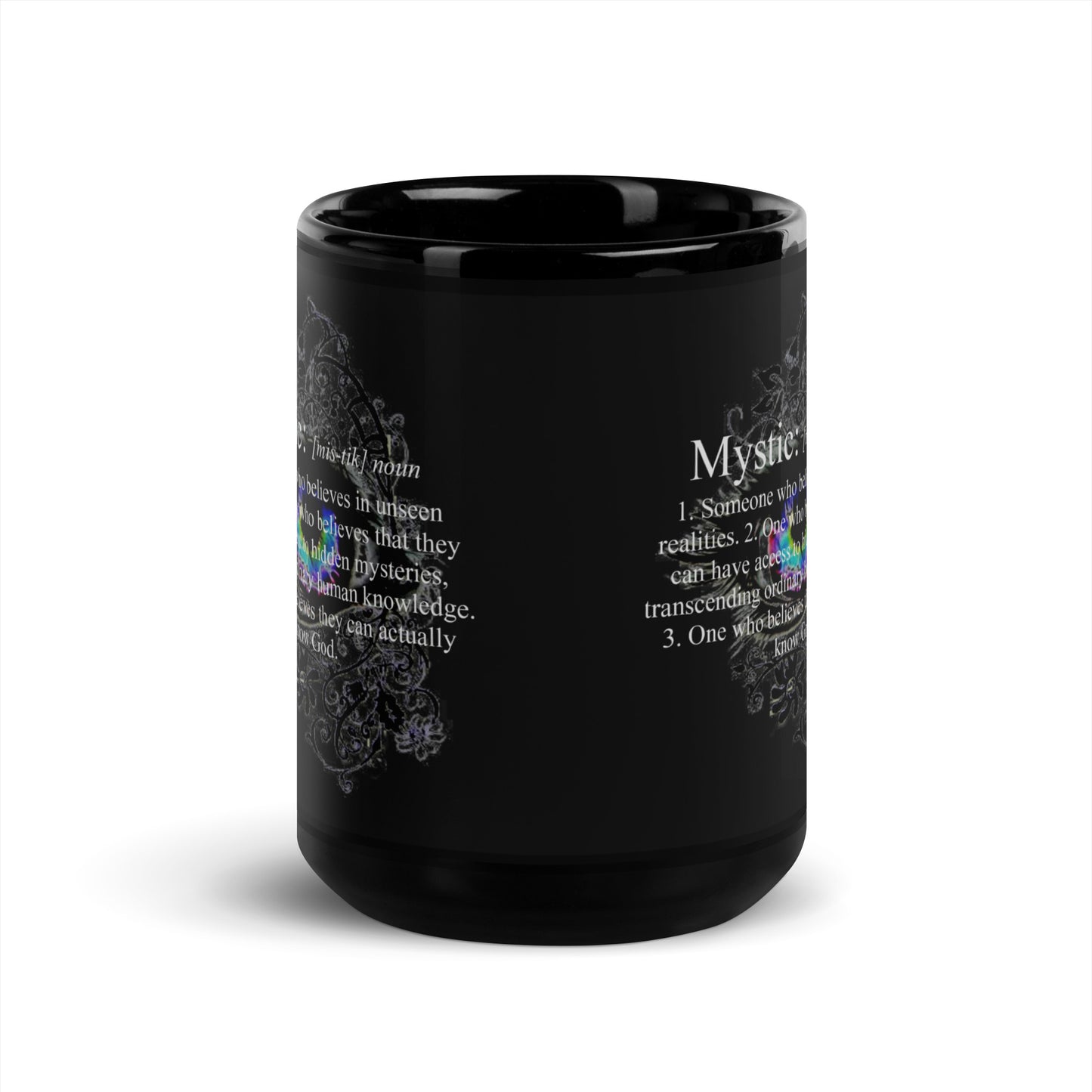 Mystic Definition over colorful eye - Black Glossy Mug