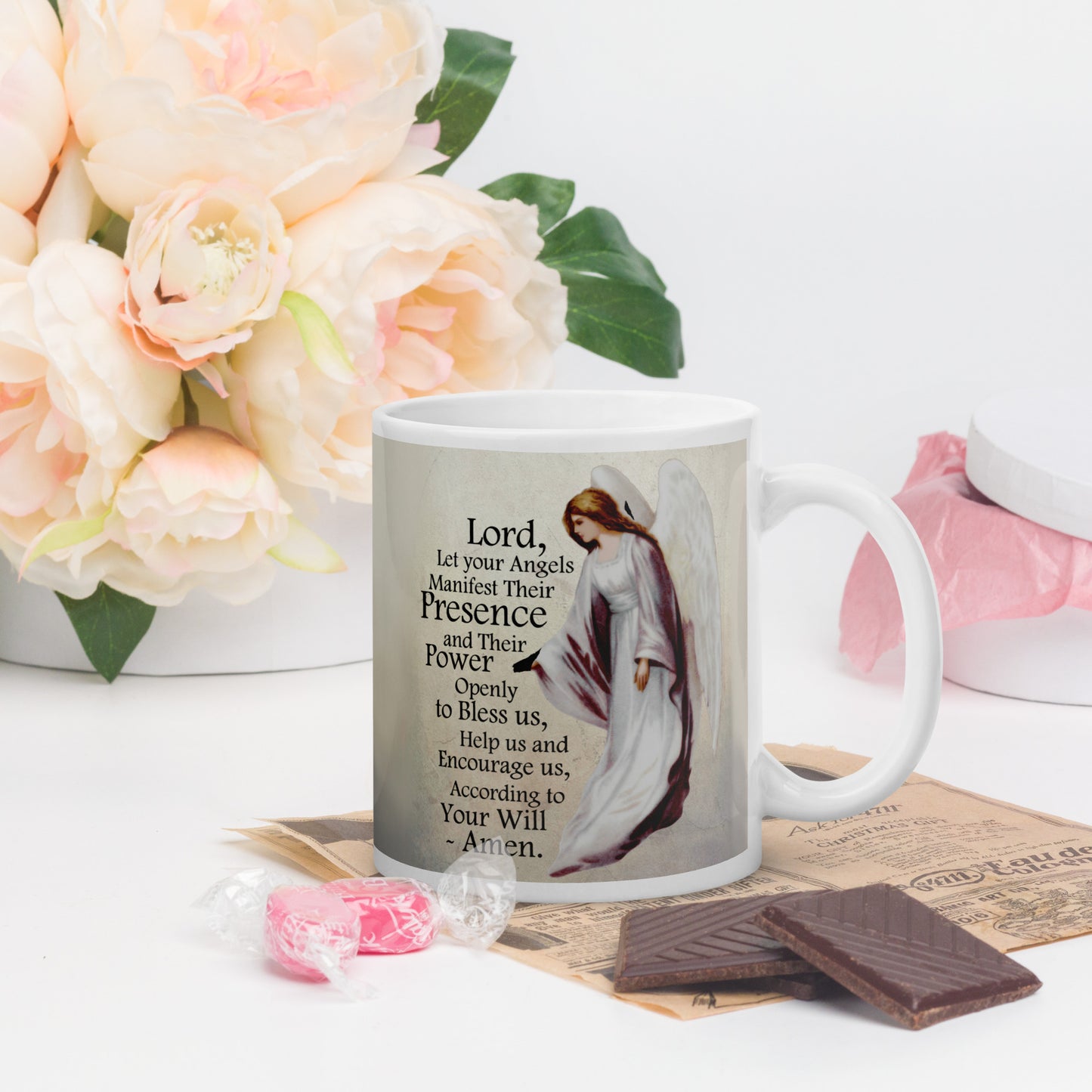 Angel Prayer - White glossy mug