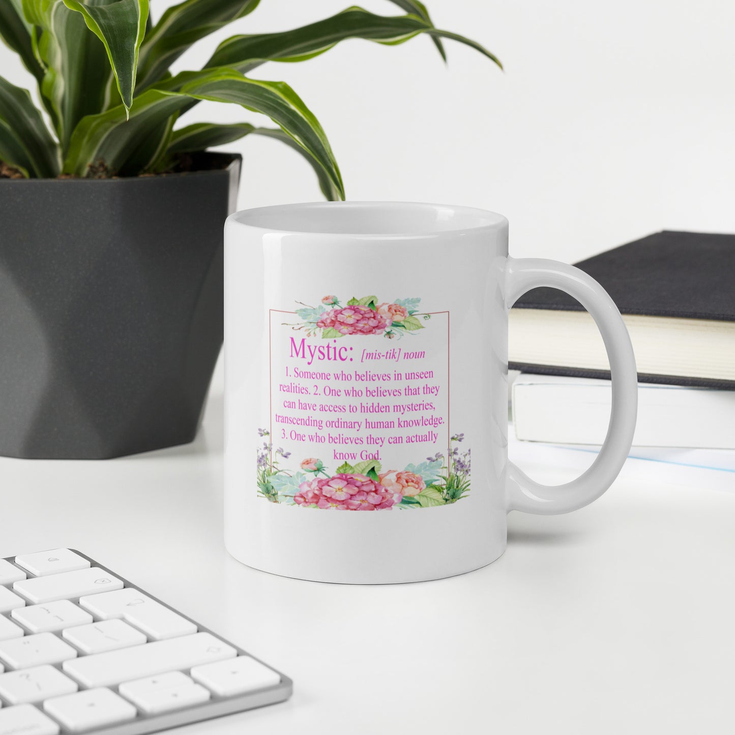 Mystic Definition with Flowers - White glossy mug