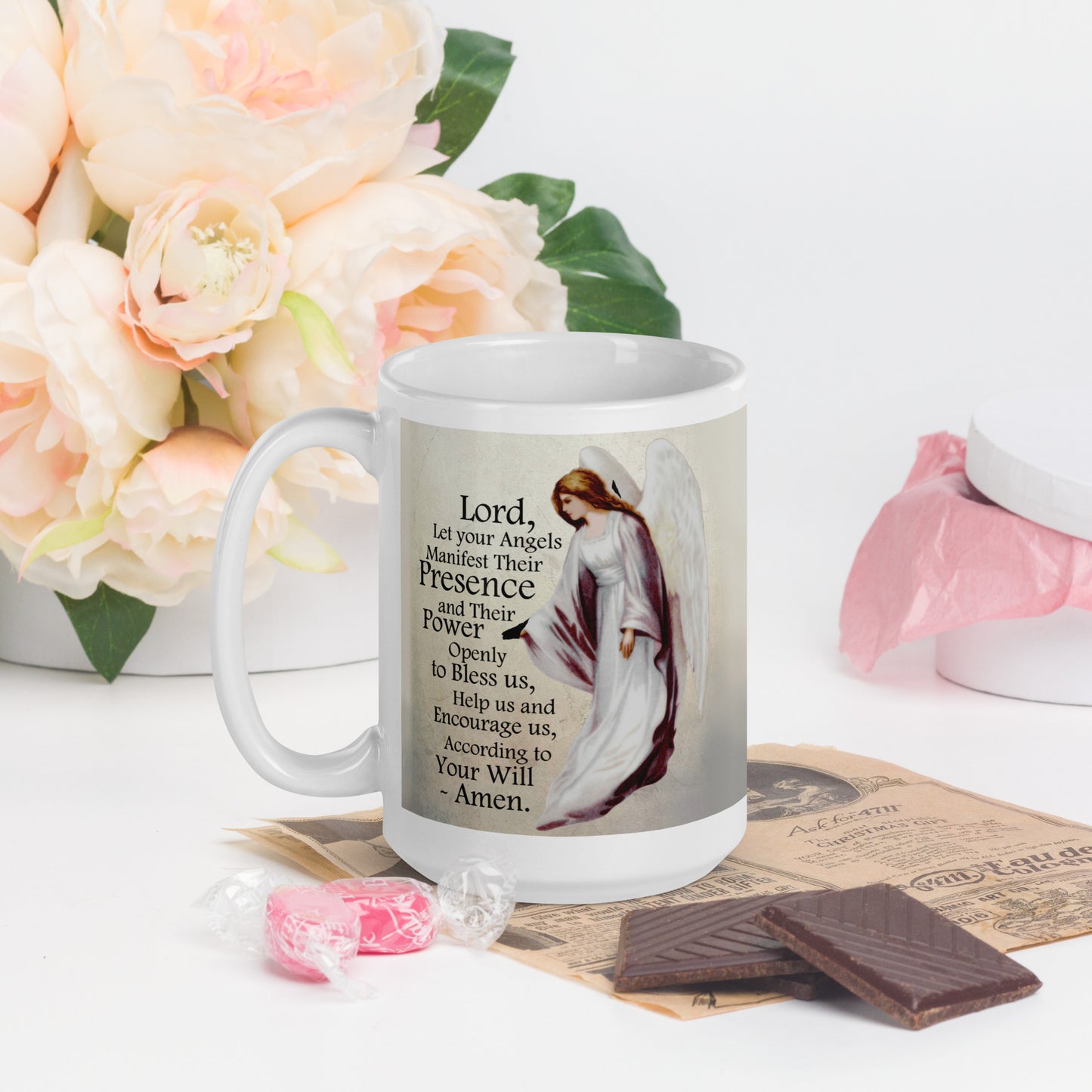 Angel Prayer - White glossy mug