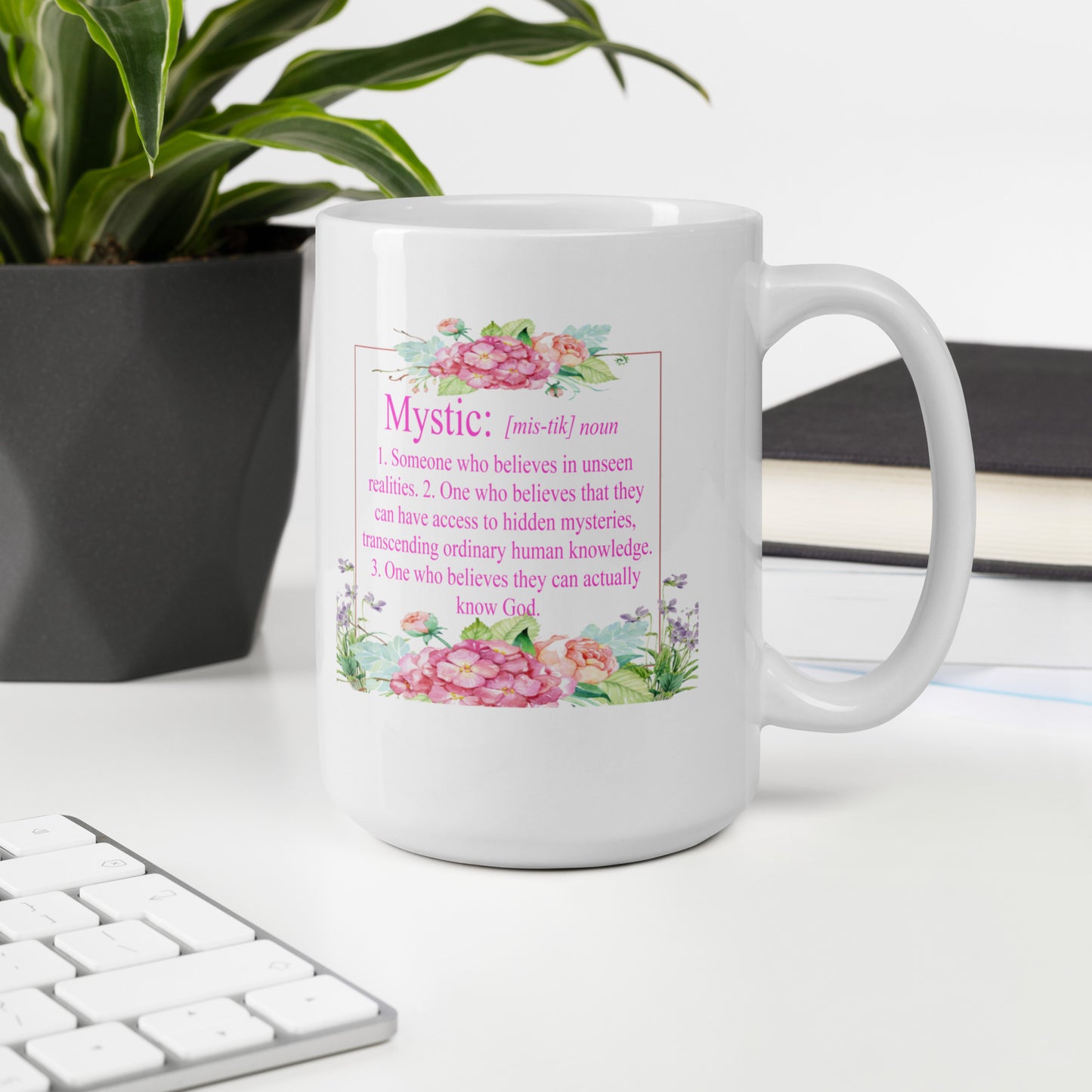 Mystic Definition with Flowers - White glossy mug