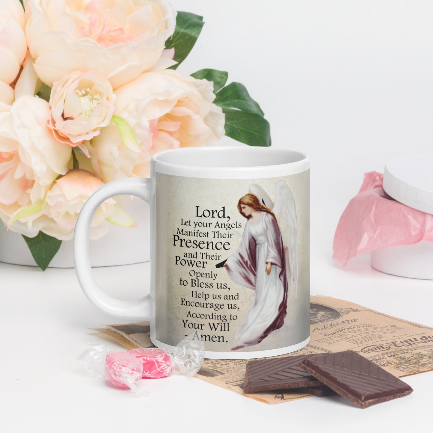 Angel Prayer - White glossy mug