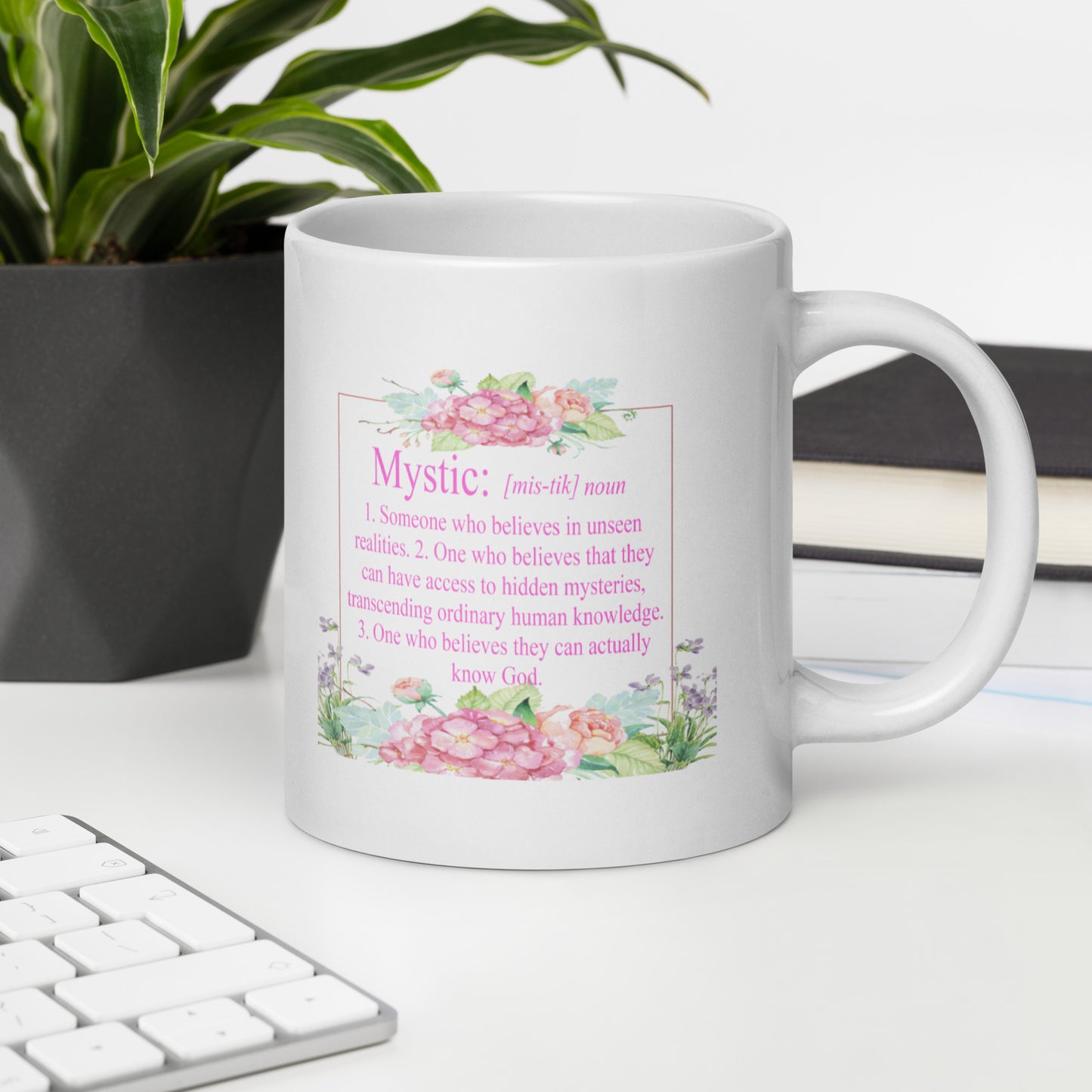 Mystic Definition with Flowers - White glossy mug