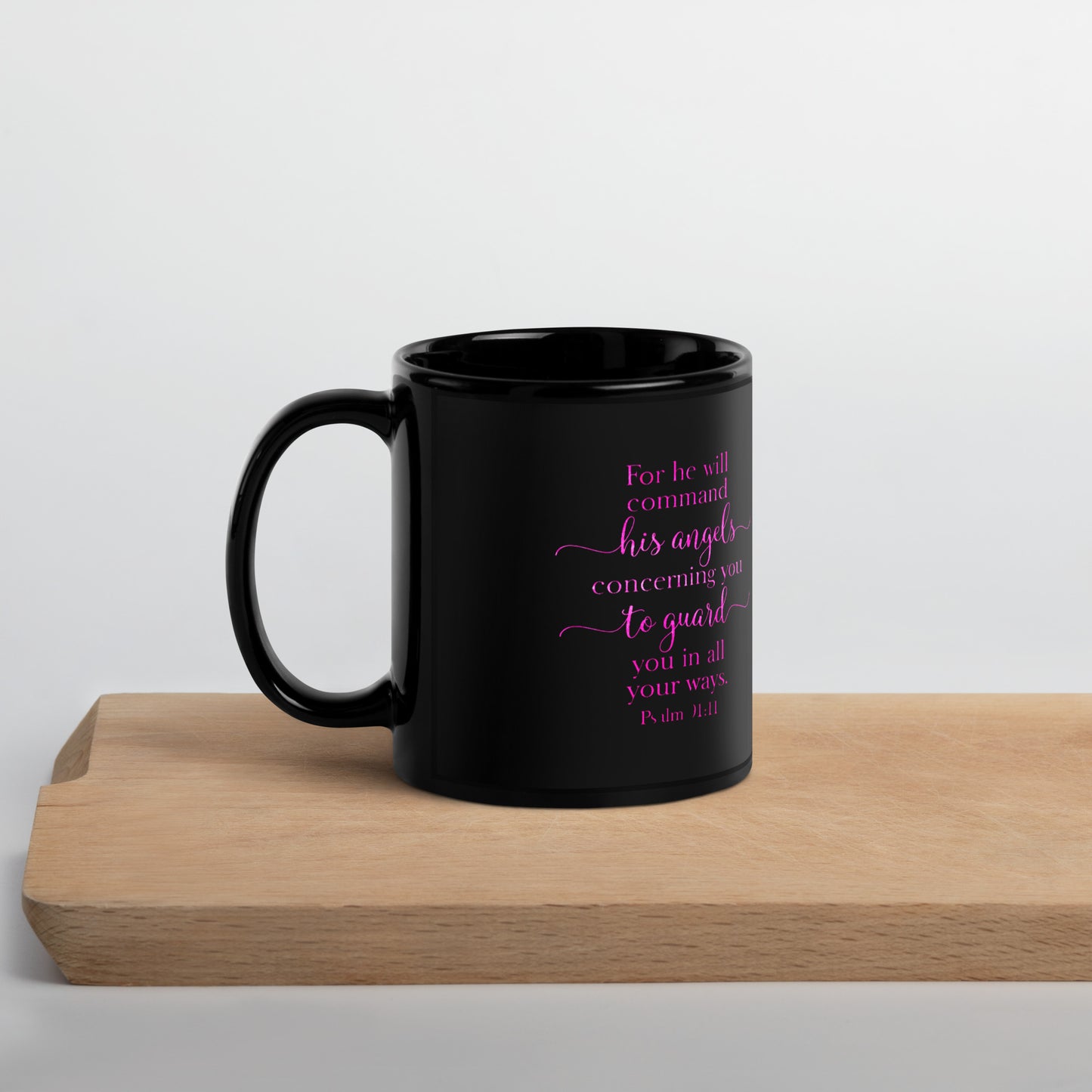 Psalm 91:11 Mug - Black Glossy Mug - Purple Hue