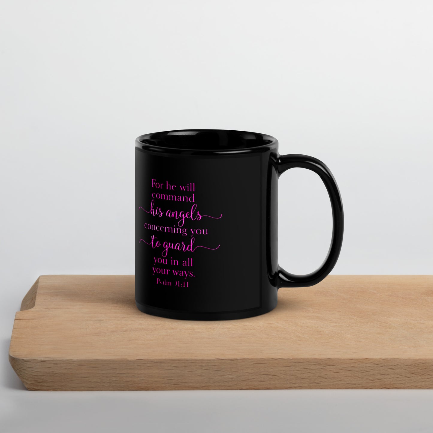 Psalm 91:11 Mug - Black Glossy Mug - Purple Hue