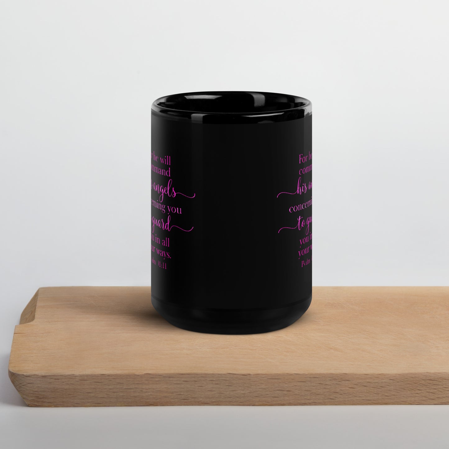 Psalm 91:11 Mug - Black Glossy Mug - Purple Hue