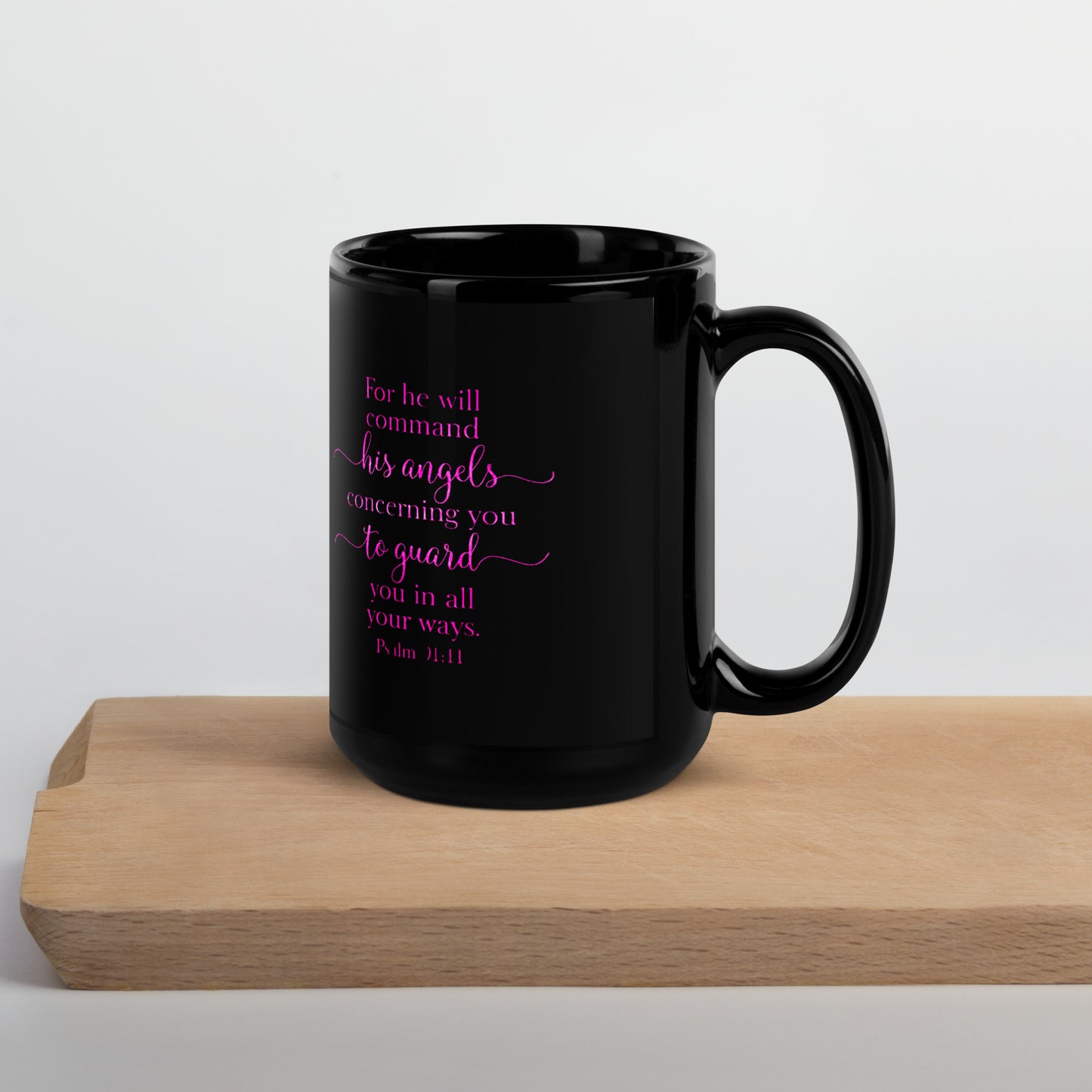 Psalm 91:11 Mug - Black Glossy Mug - Purple Hue